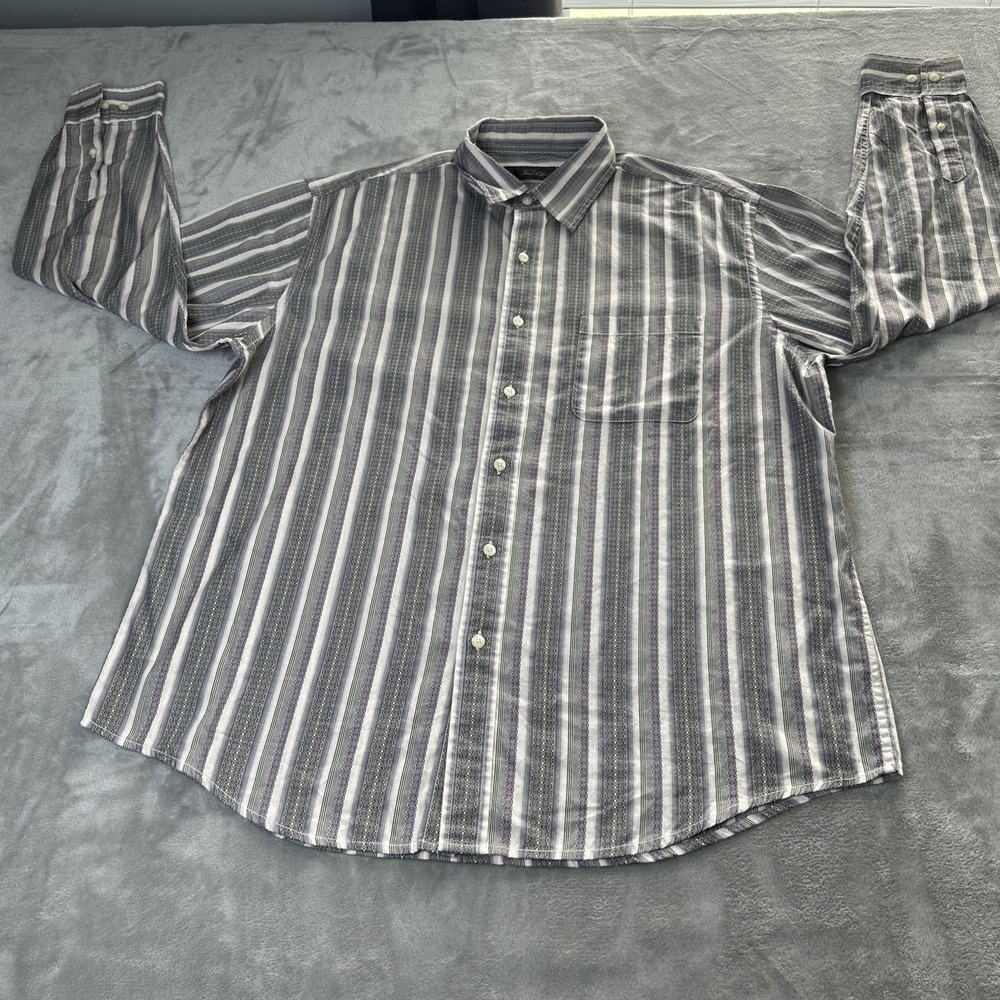 Tasso Elba Shirt Mens L Large White Black Button Up Long Sleeve 100% cotton